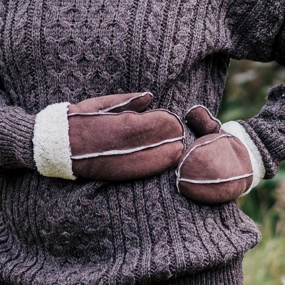 The Shepherd's Knot Accessories - New Sheepskin Shearling Suede Mittens Gloves Tan Brown Black Womens One Size